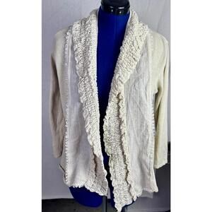 vintage willi smith cream knit cardigan crochet trim cottagecore boho sweater